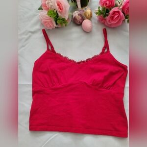 Red Lace Trim Tank Top